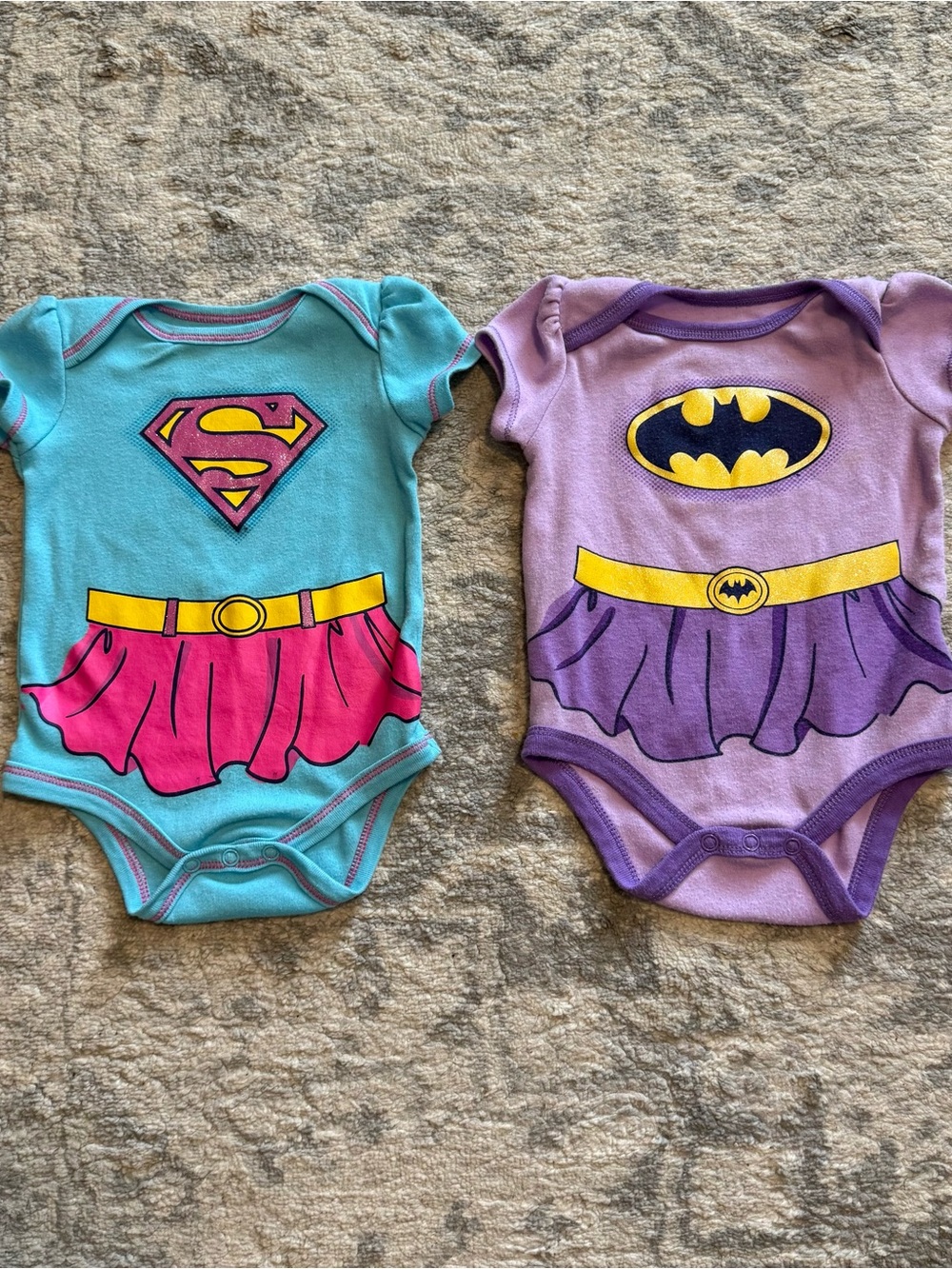 DC Comics Baby Girl Bodysuit Set 3-6M Superman Batman Superhero Outfit Lot